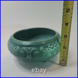Rookwood Water Lily Footed Low Bowl Aqua Arts & Crafts Style 1929 Vtg #1351