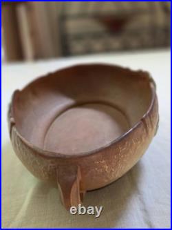 Roseville Art Pottery Oval Bowl Brown Green Floral Design Matte Finish Vintage