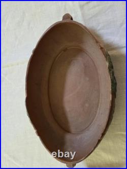 Roseville Art Pottery Oval Bowl Brown Green Floral Design Matte Finish Vintage