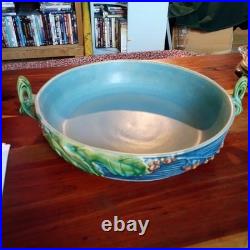 Roseville Blue Flowers Bushberry Blue Bowl Rare Handles Facing Up