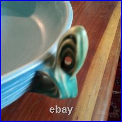 Roseville Blue Flowers Bushberry Blue Bowl Rare Handles Facing Up