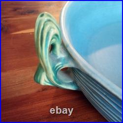Roseville Blue Flowers Bushberry Blue Bowl Rare Handles Facing Up