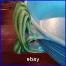 Roseville Blue Flowers Bushberry Blue Bowl Rare Handles Facing Up