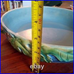 Roseville Blue Flowers Bushberry Blue Bowl Rare Handles Facing Up