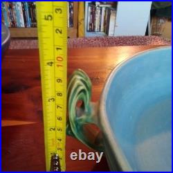 Roseville Blue Flowers Bushberry Blue Bowl Rare Handles Facing Up