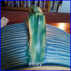 Roseville Blue Flowers Bushberry Blue Bowl Rare Handles Facing Up