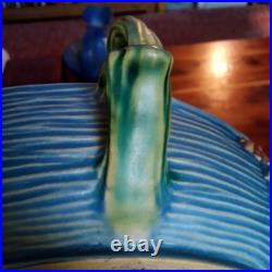 Roseville Blue Flowers Bushberry Blue Bowl Rare Handles Facing Up