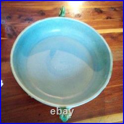 Roseville Blue Flowers Bushberry Blue Bowl Rare Handles Facing Up