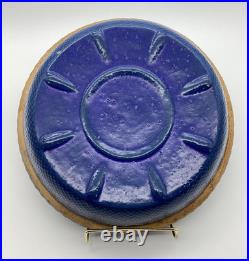 Roseville Pie Dish Bowl Blue Vintage Stoneware Pottery Co Blue Glazed Embossed D