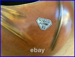 Roseville Pinecone 261-6 Rich Tan Glazed Large Rose Bowl Planter withTwig Handle