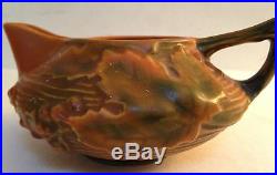 Roseville Pottery Bushberry Tea Pot, Creamer & Sugar Bowl Brown Vintage Rare