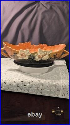 Roseville Pottery Magnolia Brown Console Bowl 449-10 Vintage 1943 Centerpiece