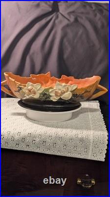 Roseville Pottery Magnolia Brown Console Bowl 449-10 Vintage 1943 Centerpiece