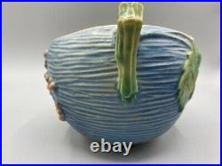 Roseville Pottery Vintage Blue Bushberry Rose Bowl, Shape 411-4, Marked
