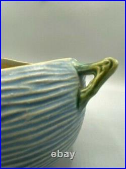Roseville Pottery Vintage Blue Bushberry Rose Bowl, Shape 411-4, Marked