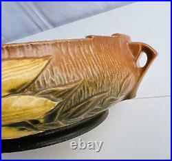 Roseville USA Vintage Pottery Clematis Large Bowl Brown Yellow Flowers Excellent
