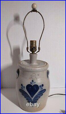 Rowe Pottery Lamp with Original Finial Vintage Hand Thrown, Salt Glazed 1987