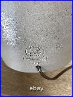 Rowe Pottery Works 1995 Salt Glaze 2 Gallon Blue Decorated Stoneware Lamp Fern
