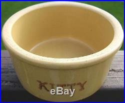 Rrpco kitty pet dish food water bowl USA 201 pottery vintage yellow ware vintage