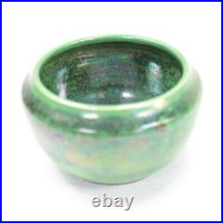 Ruskin Pottery high fired bowl mottled green & black iridescent glaze 026N