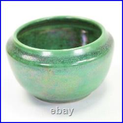 Ruskin Pottery high fired bowl mottled green & black iridescent glaze 026N