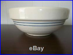SET OF 3 VINTAGE MARSHAL TX POTTERY STONEWARE NESTING MIXING BOWLS With BLUE BAND