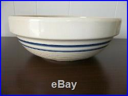 SET OF 3 VINTAGE MARSHAL TX POTTERY STONEWARE NESTING MIXING BOWLS With BLUE BAND