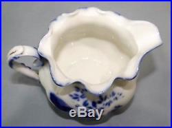 S & T RS Prussia Flow Blue Gold Teapot, Creamer & Sugar Bowl LID Set Vtg Antique