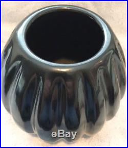 Santa Clara Black Ribbed Melon Bowl Pottery Vintage 1970s HELEN SHUPLA (d-1985)