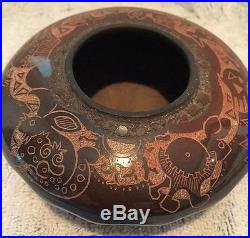 Santa Clara Multi-Animals Pottery Bowl Brownware by FORREST NARANJO Vintage c90s