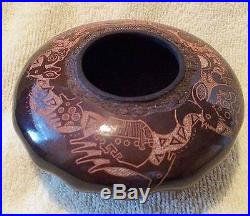 Santa Clara Multi-Animals Pottery Bowl Brownware by FORREST NARANJO Vintage c90s