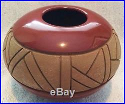 Santa Clara RED Mica Incised Pottery Bowl Linda Tafoya Sanchez Vintage 1980s