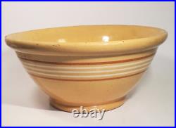 Scarce 12-inch American Antique Yellow Ware 5 Banded Bowl Mocha White Bands