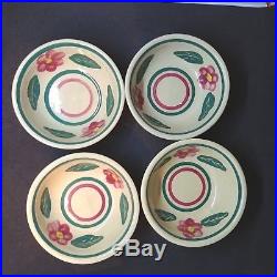 Scarce Vintage Watt Pottery Yellow Ware Rio Rose Berry Spaghetti Bowl Set 9 pc
