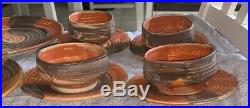Set 12 Vintage Clay Pottery Art Dishes Earth Tones 4 Place Settings Handmade