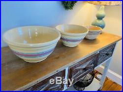 Set 3 Vintage McCoy Pottery Ovenware Pink and Blue Stripe 12 10 7 Mixing Bowls