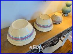 Set 3 Vintage McCoy Pottery Ovenware Pink and Blue Stripe 12 10 7 Mixing Bowls
