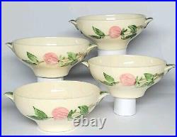 Set/4 Vtg Franciscan Desert Rose Cream Soup Bowls Lug HandlesUSA READ CHIPPED