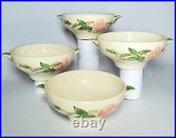 Set/4 Vtg Franciscan Desert Rose Cream Soup Bowls Lug HandlesUSA READ CHIPPED