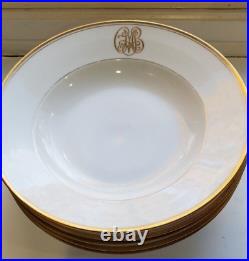 Set 5 Gilt Gold Monogram French D&C Limoges Rimmed Soup Bowls Elegant