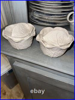 Set 5 Secla Portugal WHITE Cabbage Leaf Soup Tureens with Lids Vintage