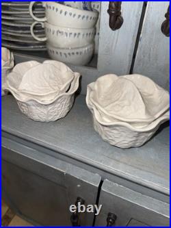 Set 5 Secla Portugal WHITE Cabbage Leaf Soup Tureens with Lids Vintage