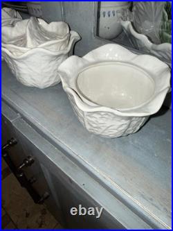 Set 5 Secla Portugal WHITE Cabbage Leaf Soup Tureens with Lids Vintage