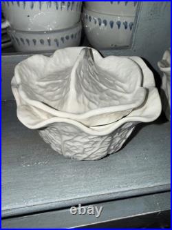 Set 5 Secla Portugal WHITE Cabbage Leaf Soup Tureens with Lids Vintage