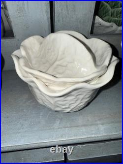 Set 5 Secla Portugal WHITE Cabbage Leaf Soup Tureens with Lids Vintage