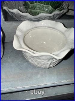 Set 5 Secla Portugal WHITE Cabbage Leaf Soup Tureens with Lids Vintage