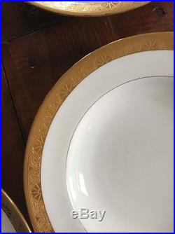 Set- 6 vintage/antique Minton Tiffany H1032 Pattern Rimmed Soup Bowl Gold Border