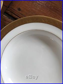 Set- 6 vintage/antique Minton Tiffany H1032 Pattern Rimmed Soup Bowl Gold Border