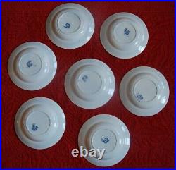 Set 7 Blue Transferware Porcelain French Antique Soup Plate Vintage Bowls