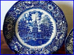 Set Of 12 Vintage Staffordhire Ironstone Liberty Blue Dinner Plate & Soup Bowls